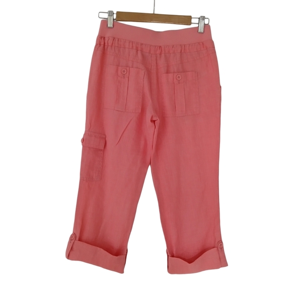 SOLD International Concepts Cargo Pant and Top Set 100% Linen Ombre Salmon/White - Picture 9 of 14